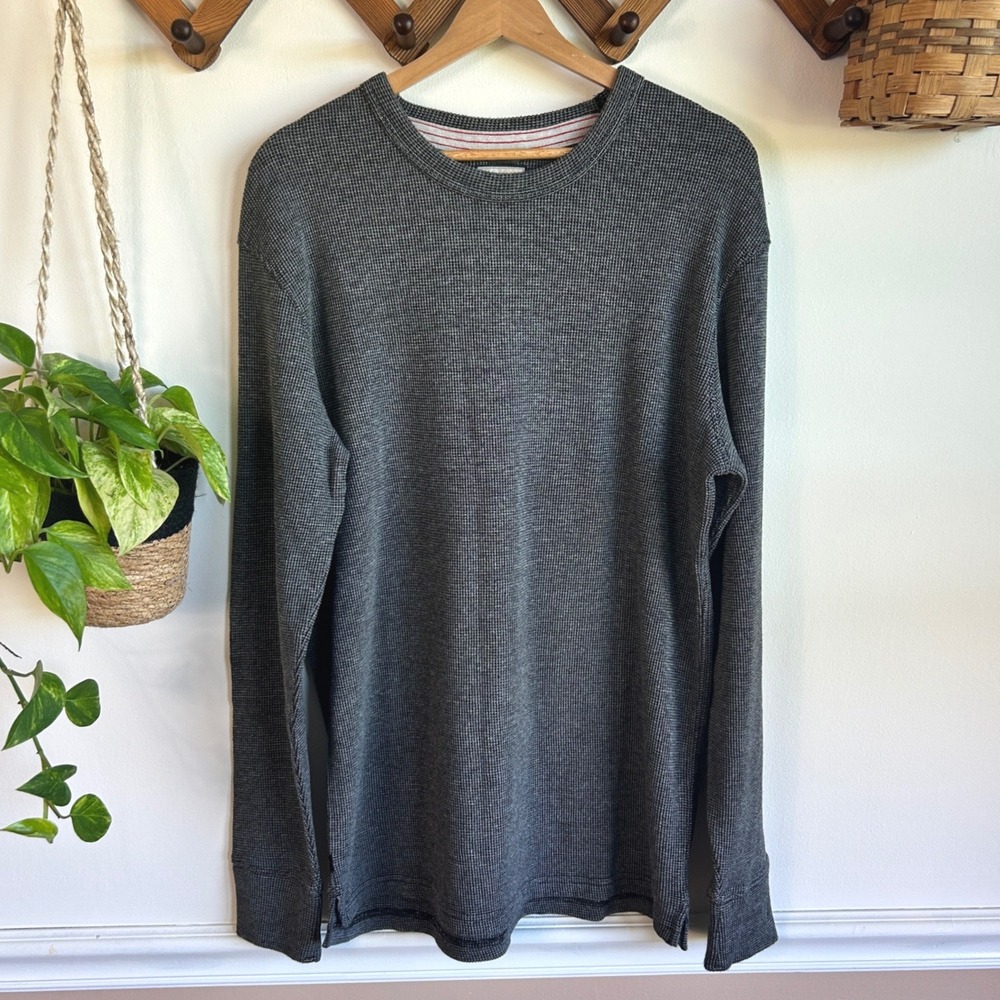 Relwen Mens Charcoal Grey Waffle Knit Thermal Long Sleeve Shirt Large RN121082